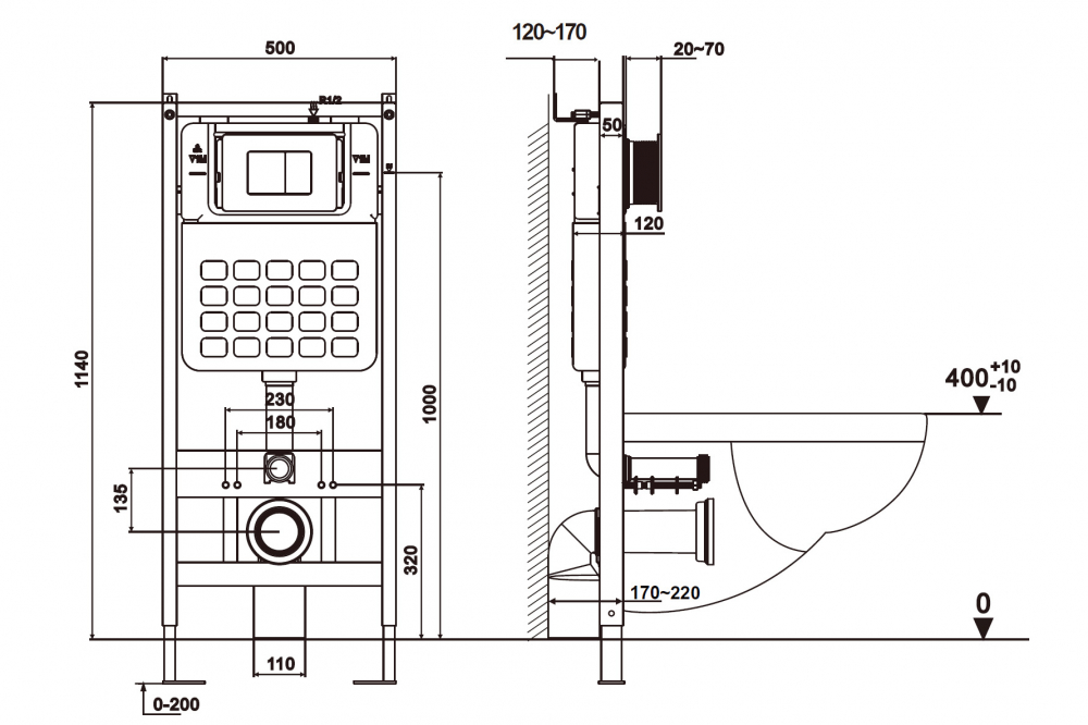 Комплект 3 в 1: Инсталляция Abber AC0105 + Унитаз Rechteck AC1219TC белый + Кнопка смыва AC0121 хром глянцевый